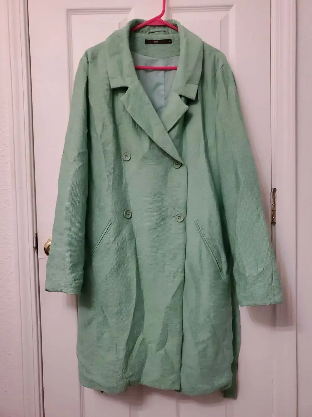 Hazel Double-Breasted Lightweight Belted Trench Coat in Light Green